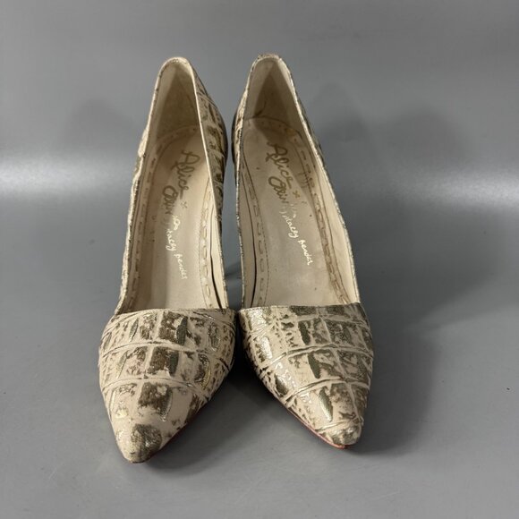 ALICE + OLIVIA by STACEY BENDET Gold Laser Cut Heel Pumps, Size 36 - Picture 3 of 13